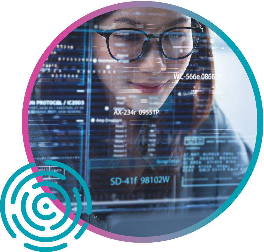 Female looking at data on-screen Payment integrity professional reviewing data on screen to further healthcare cost containment