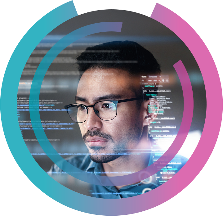 Man looking at data on screen Healthcare data mining expert reviewing data on screen using data mining tools